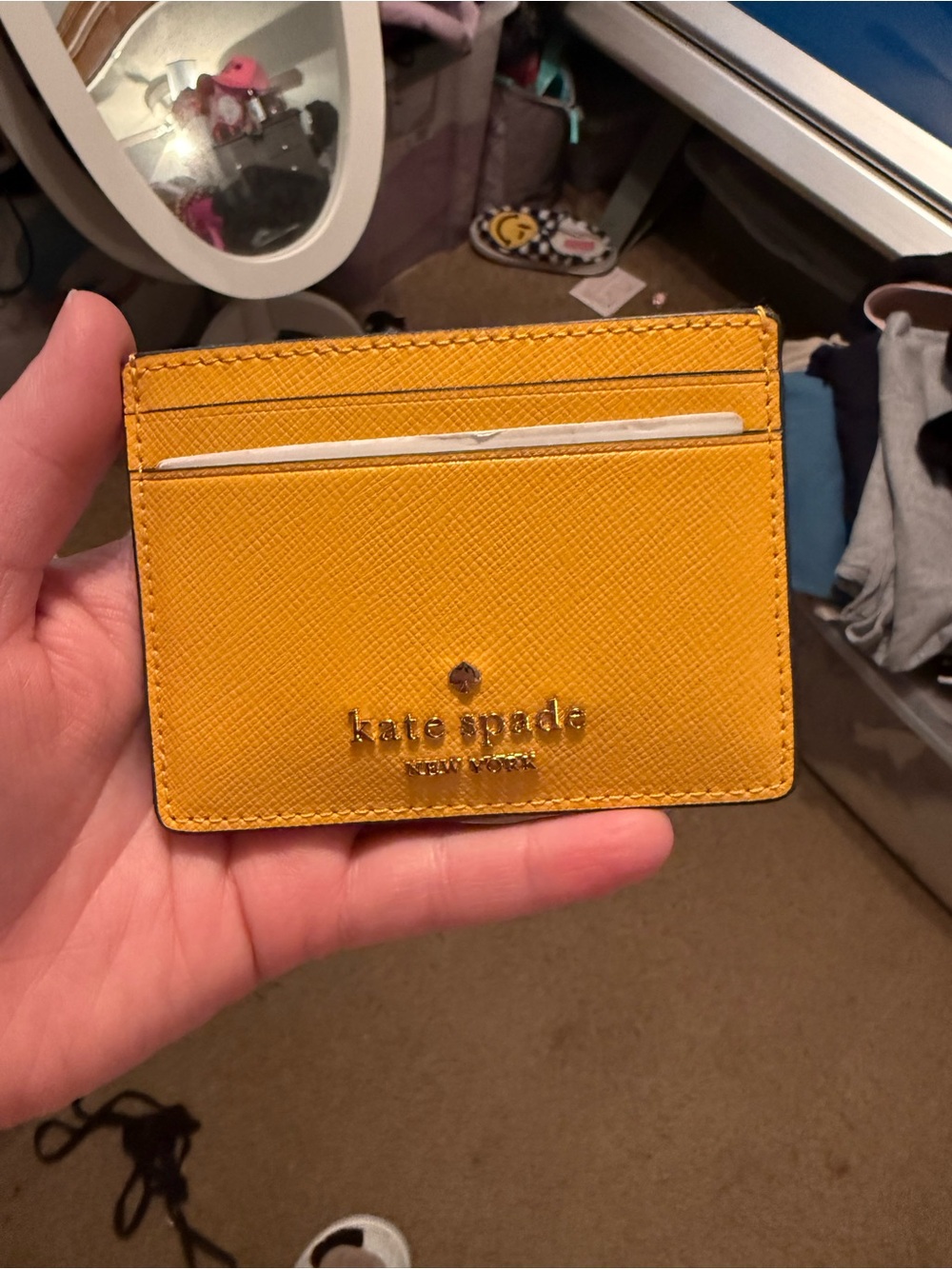 kate spade Yellow Saffiano Leather Card Case with Gold Logo